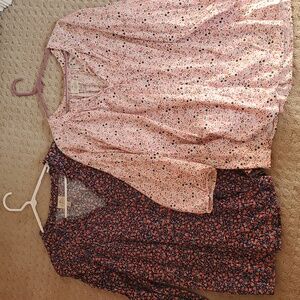 Lot of 2 St. John's Bay Women's Size 3X Casual Button Floral Cotton Blend Tops